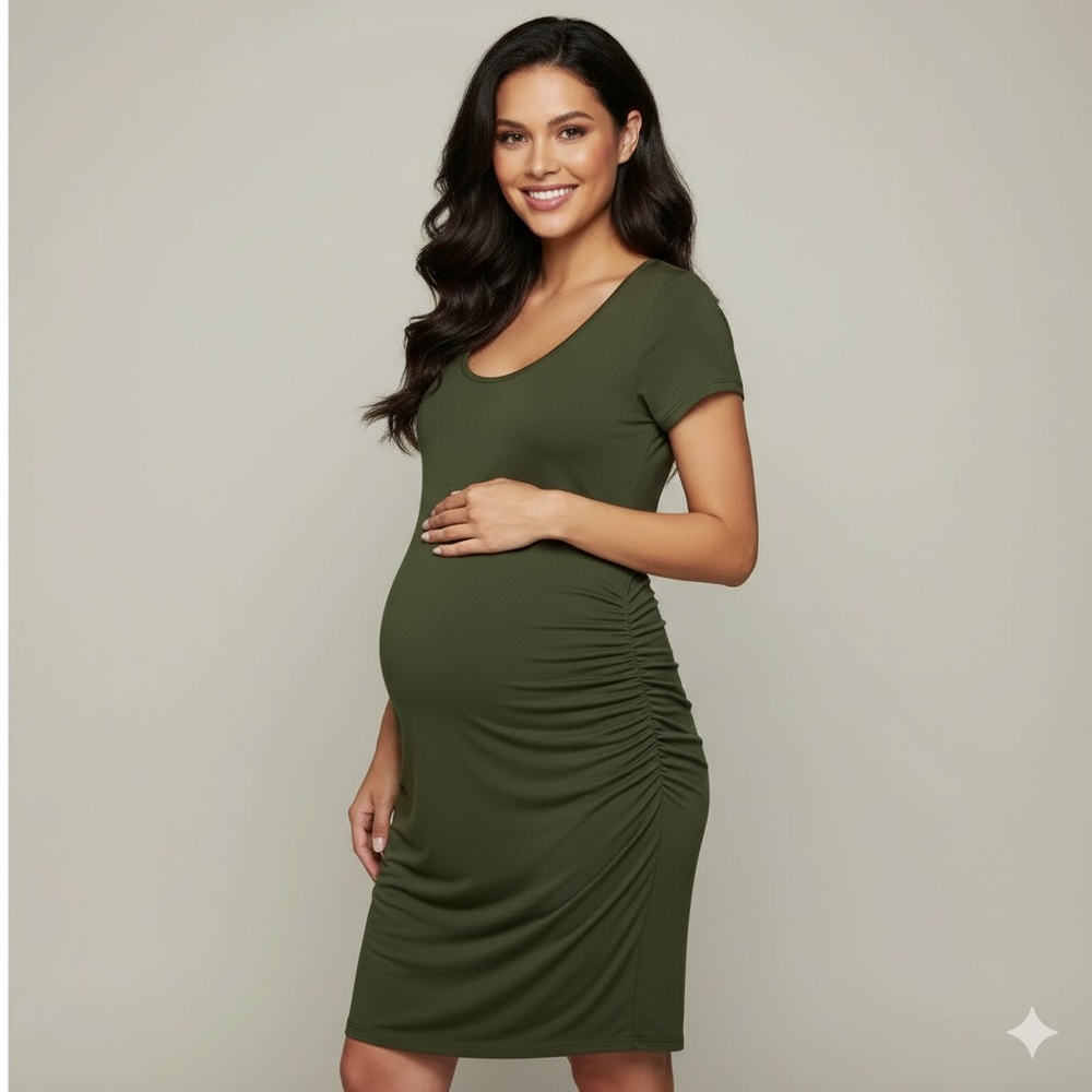 NEW Feathers Maternity Green Knit Dress Preppy Minimalist
